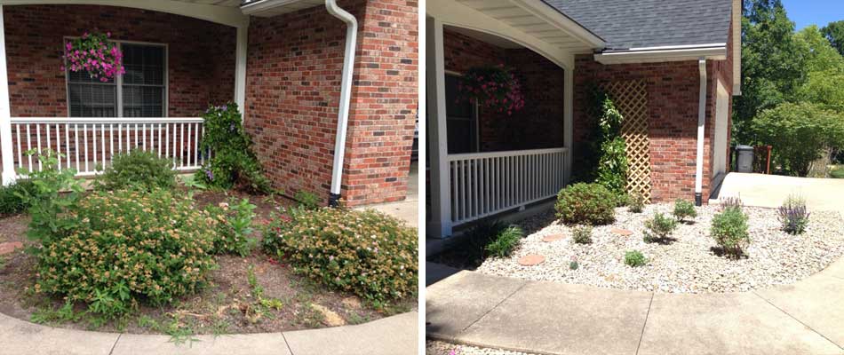Landscaping project before and after at a home in Columbia, MO.